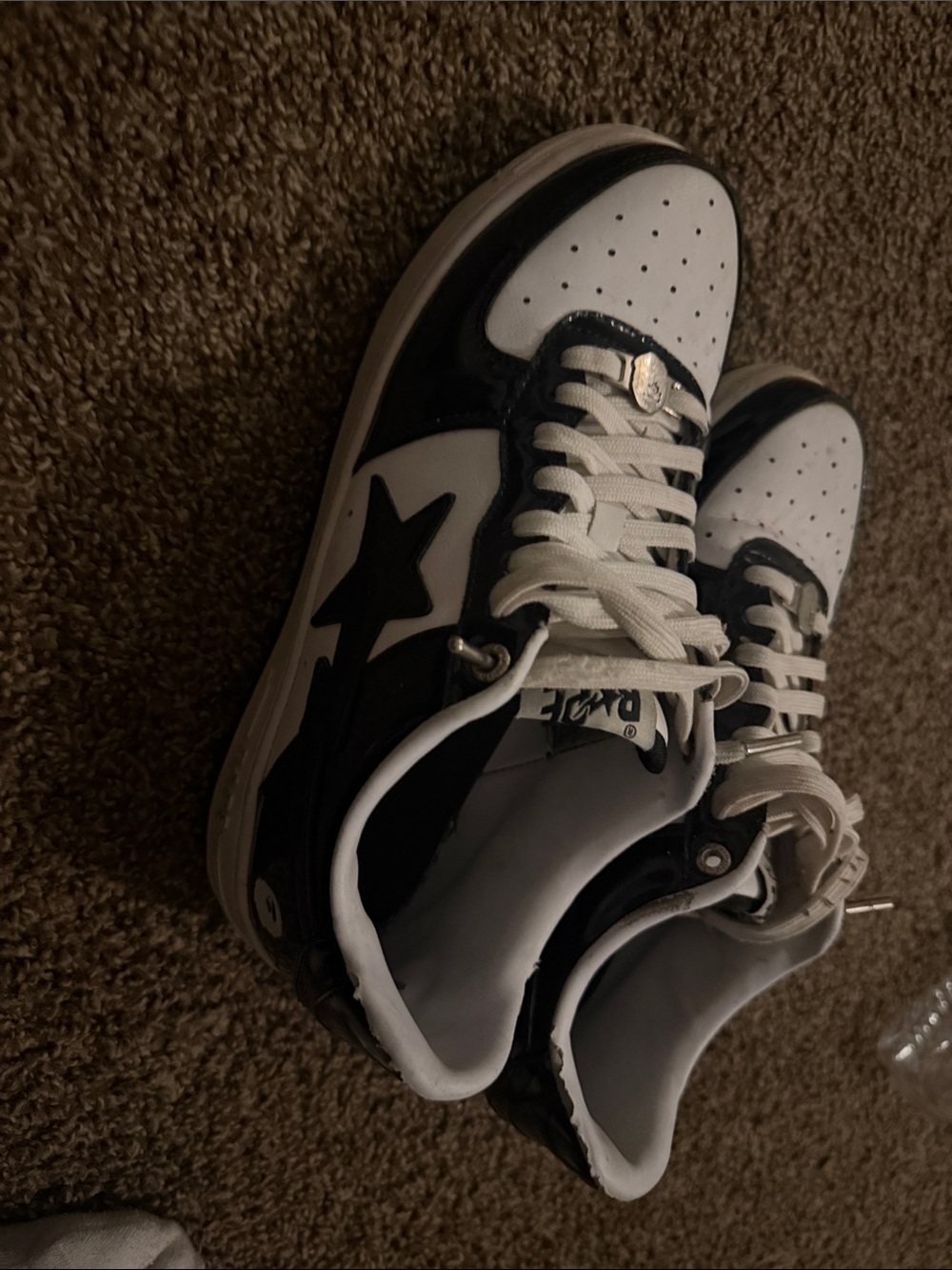Bape Kids Black and White Star Low-Top Sneakers